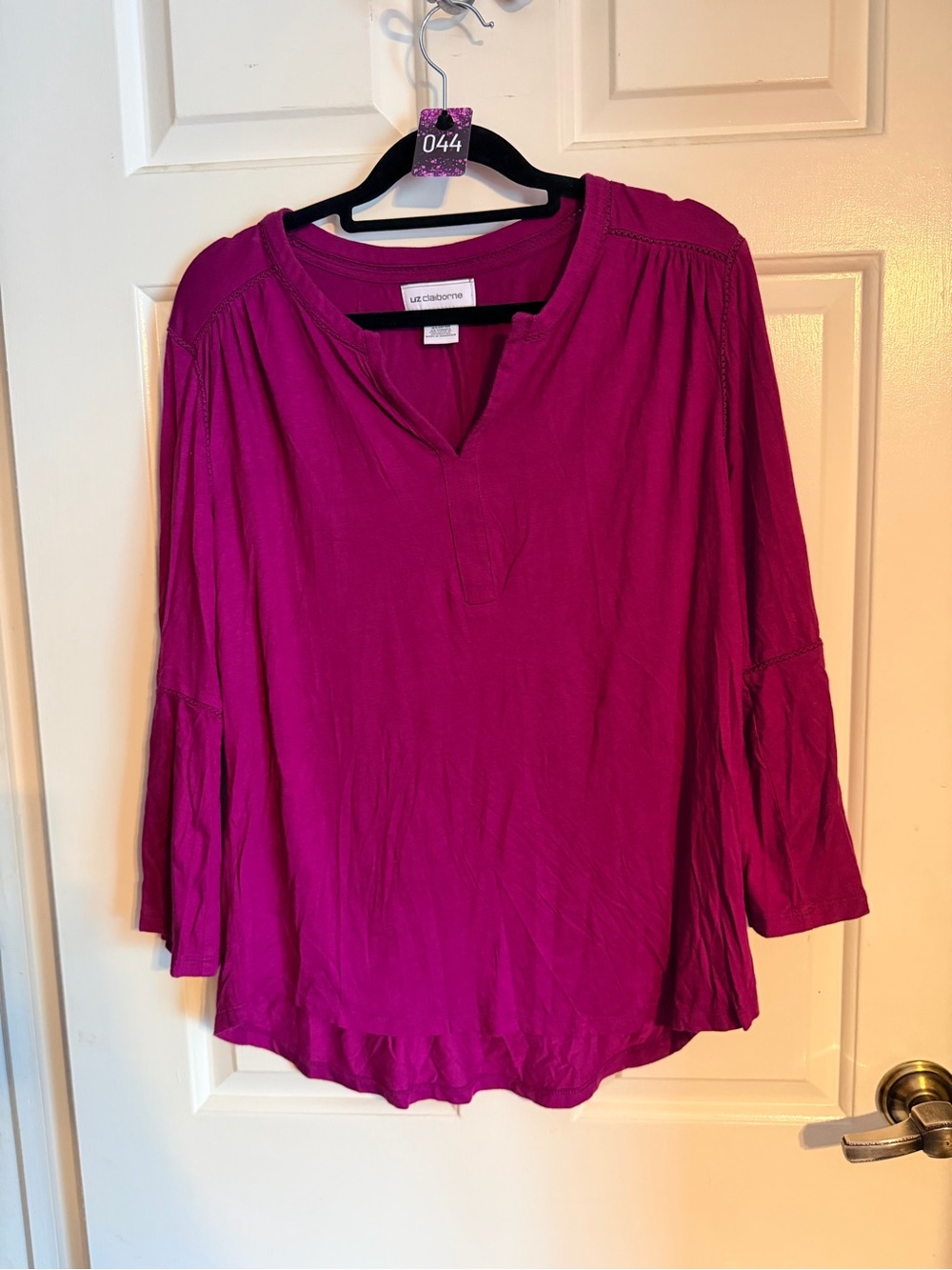 Liz Claiborne Fuchsia Split-Neck Peasant Blouse